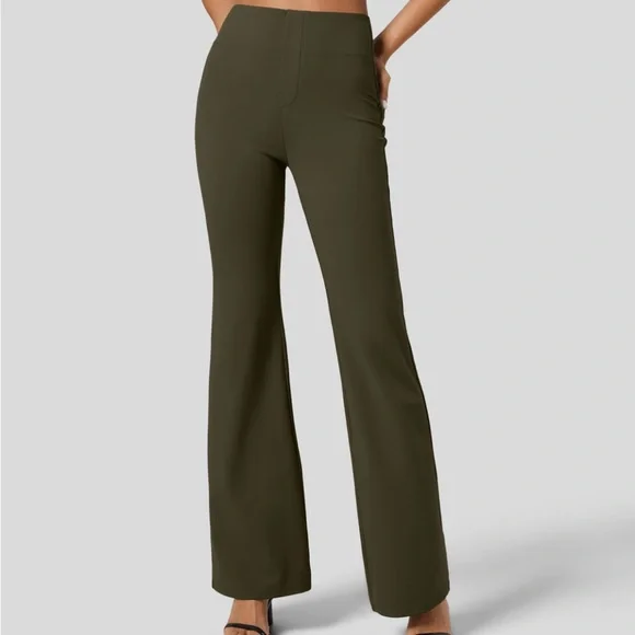 Halara Flex High Wasted Back Side Pocket Slightly Flare Work Pants Forest Green - Picture 3 of 6